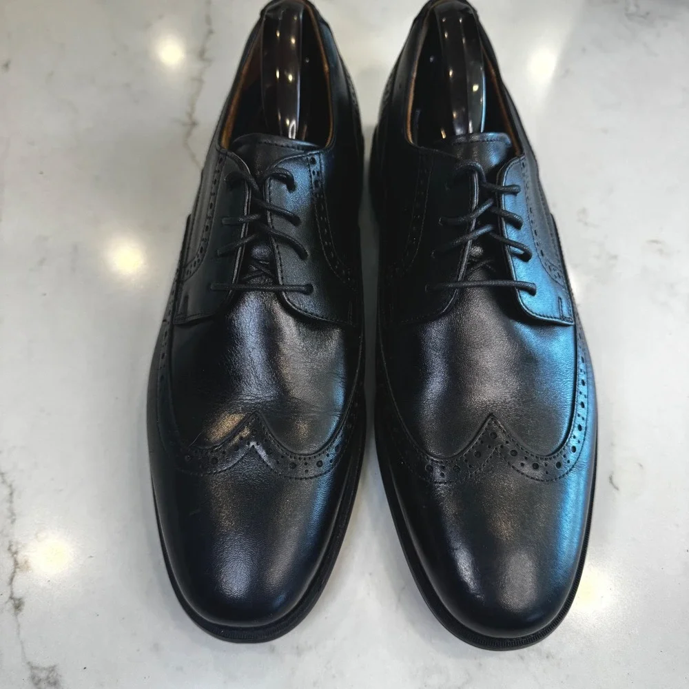 Florsheim Men 9.5 M Black Santucci Leather Wingtip Oxford Dress Shoes Classic‎
